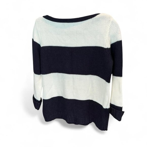 The Limited Women’s Navy blue and white striped cable knit sweater with buttons - Picture 3 of 4